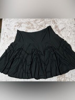 Lane Bryant Venezia Black Ruffle-Trim Circle Lined Skirt 100% Cotton 18